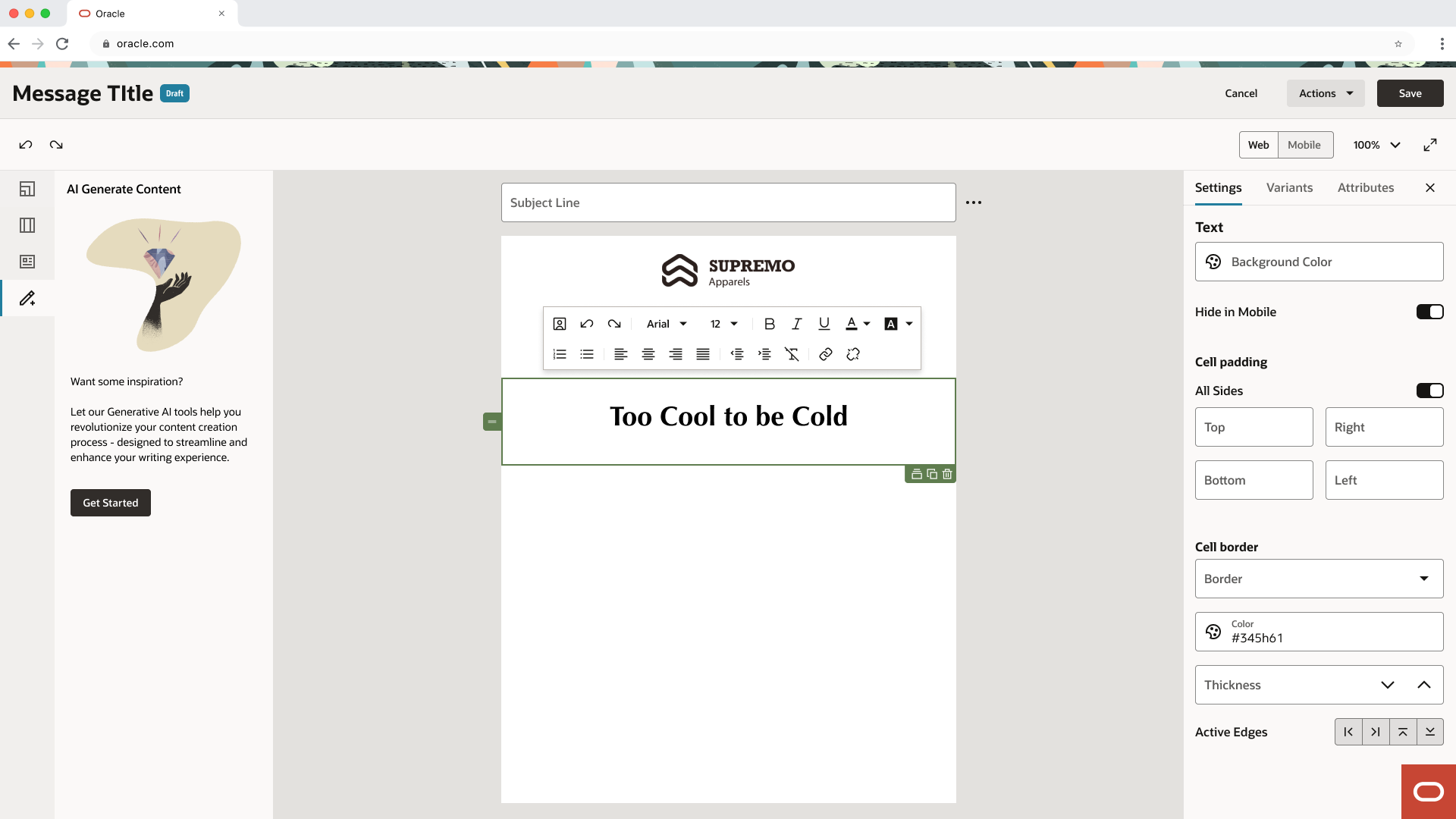 AI Generate content panel