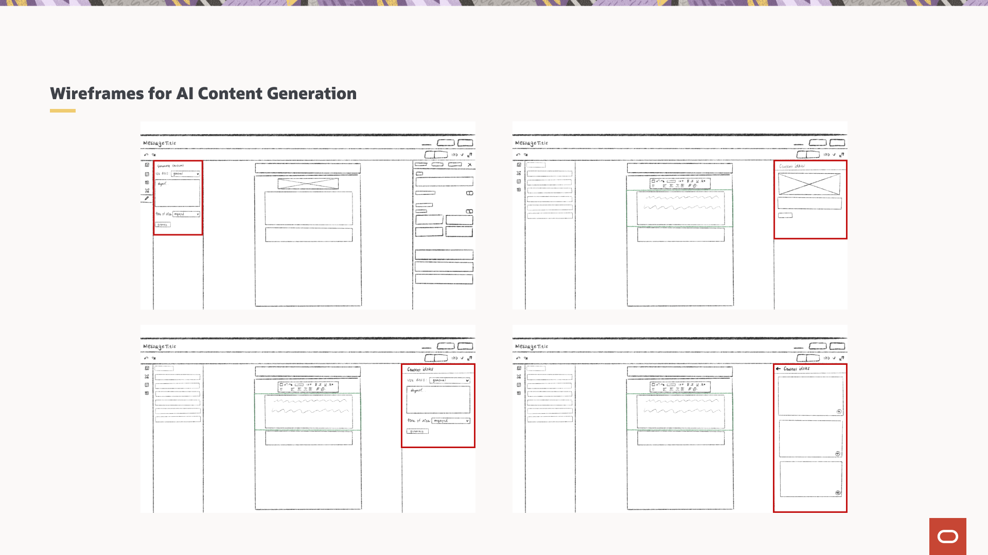 Lo-fi wireframes for AI content generation panel
