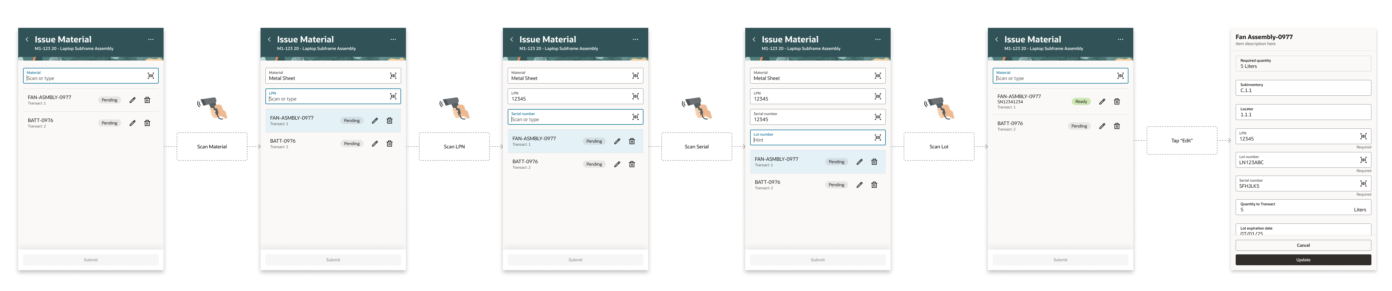 Final Issue Material UI — full flow