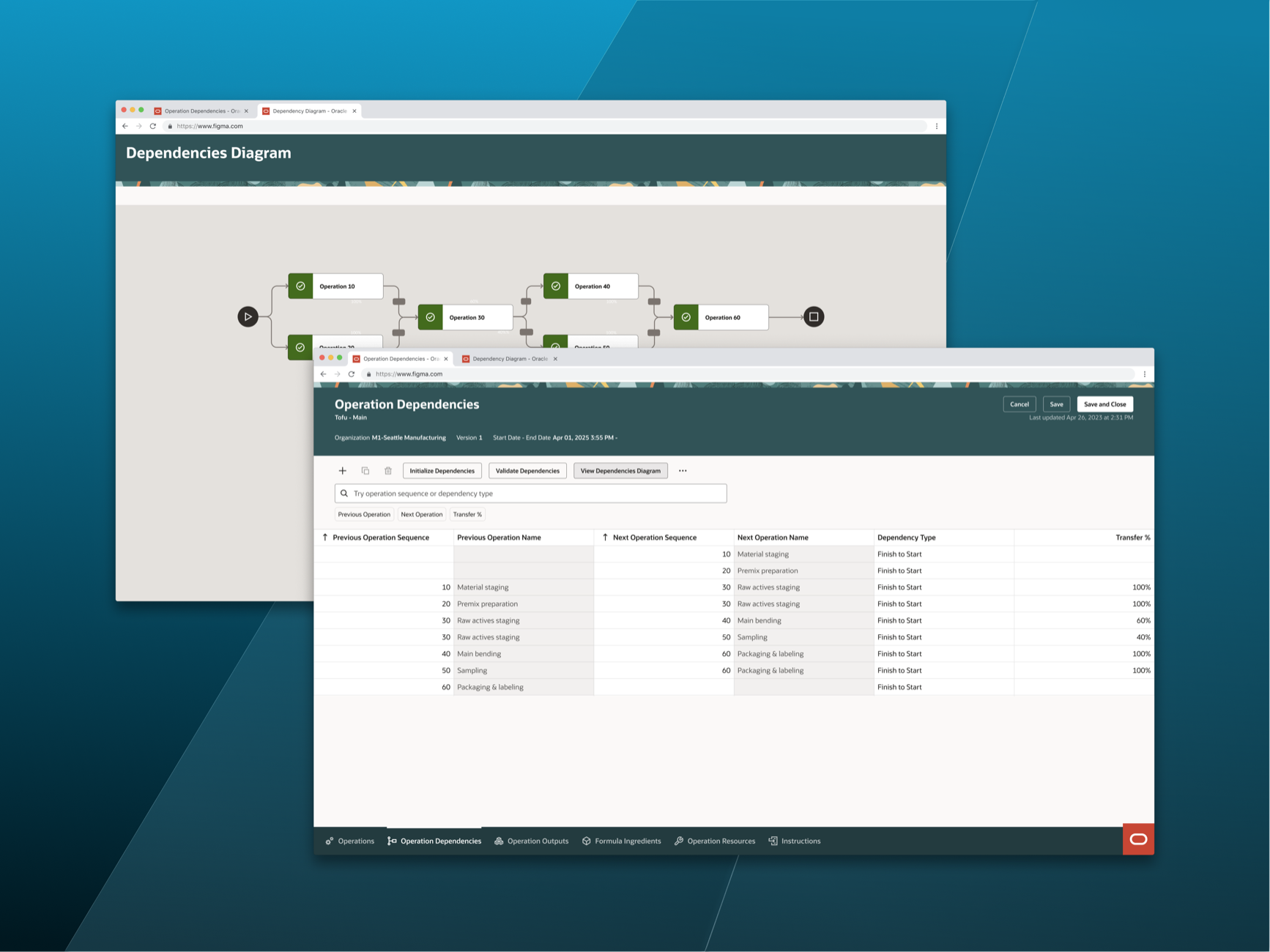 Parallel Operations — datagrid and dependency diagram preview