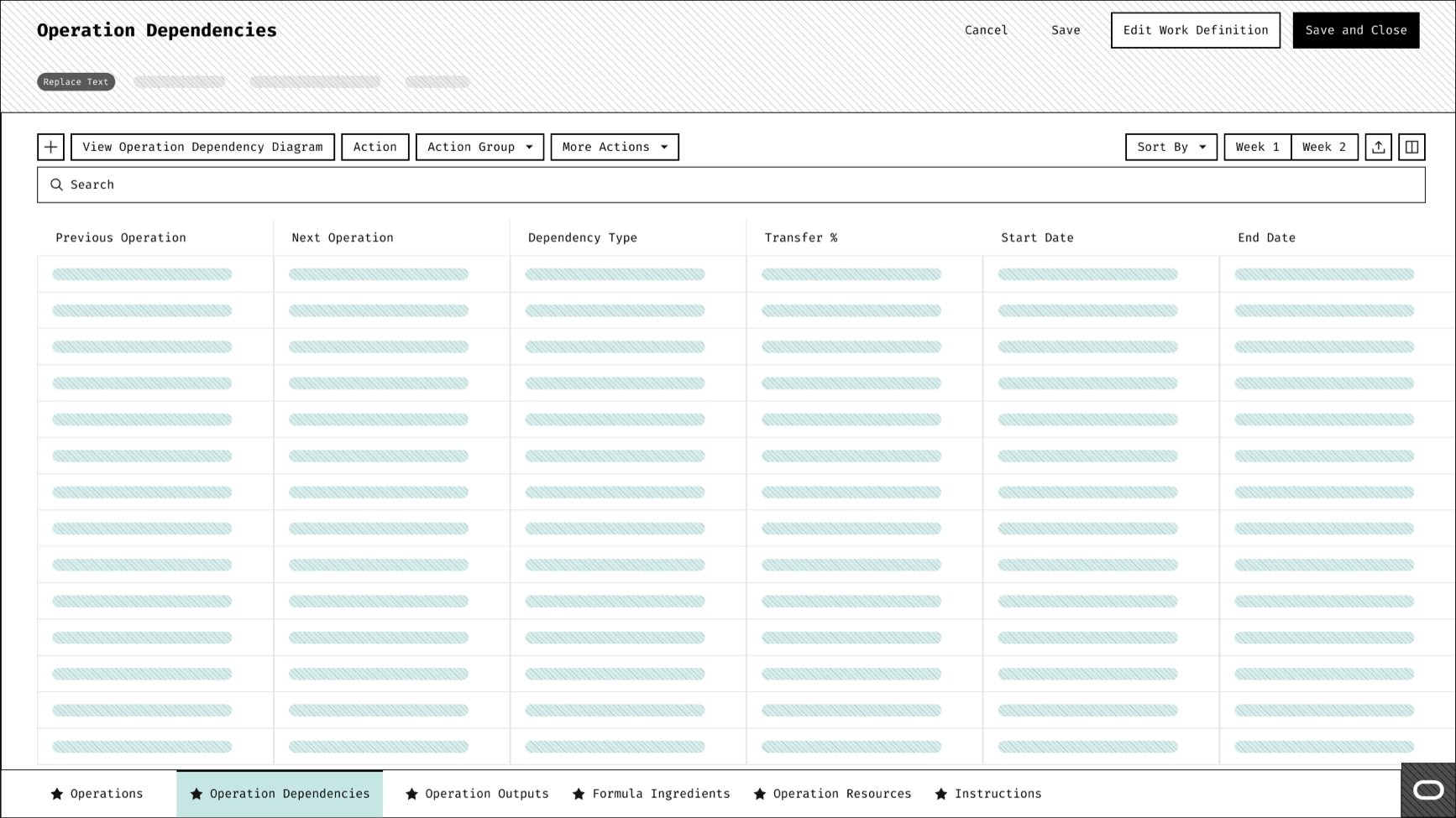 The Operation Dependencies tab — a datagrid for authoring parallel relationships