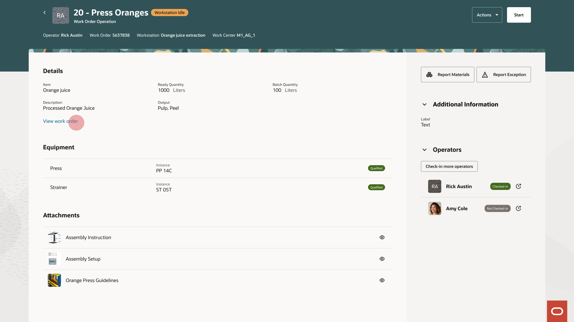 Operator Workbench showing which operations can start