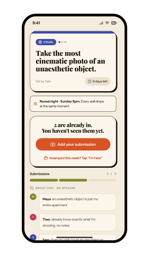 Comment thread when the weekly challenge drops